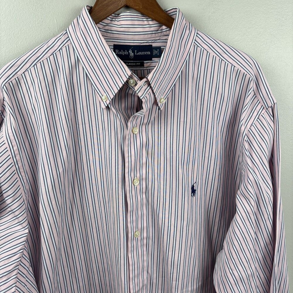 Ralph Lauren Dress shirt Mens 18 - 34/35 Pink Striped Cotton Classic Fit Office